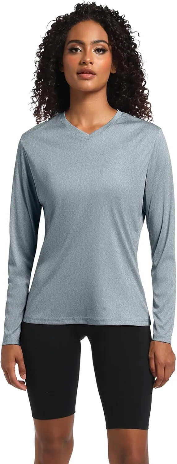 1/6 Pack Womens Long Sleeve Workout Shirts,UPF50  Dry Fit V Neck UV Sun Protection Running Athletic Tops T Shirts