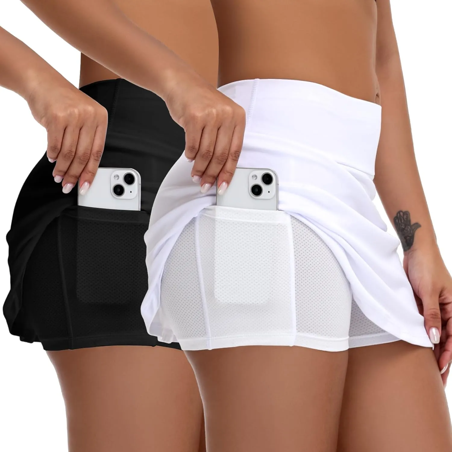2 Pack Golf Skirts for Women High Waisted A Line Tennis Golf Athletic Casual Skorts with Shorts Pockets Workout