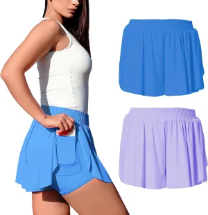 2 Pack Womens Butterfly Shorts Flowy Skirts 0-18, Preppy Tennis Golf Running Athletic Skort with Pockets