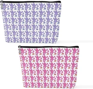 2 Pieces Preppy Stuff Preppy Makeup Bag Preppy Gifts for Women Female Teen Girls Monkey Lover Friend Daughter Bestie Sister Niece Birthday Graduation Mothers Day Pink Purple Cosmetic Bag Travel Pouch