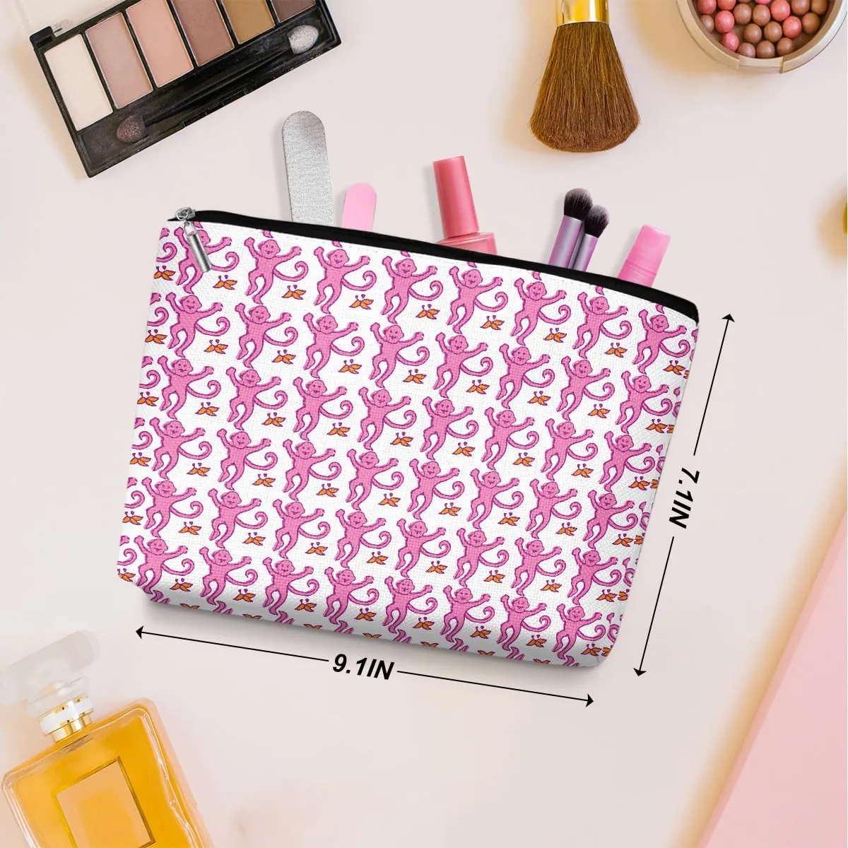 2 Pieces Preppy Stuff Preppy Makeup Bag Preppy Gifts for Women Female Teen Girls Monkey Lover Friend Daughter Bestie Sister Niece Birthday Graduation Mothers Day Pink Purple Cosmetic Bag Travel Pouch