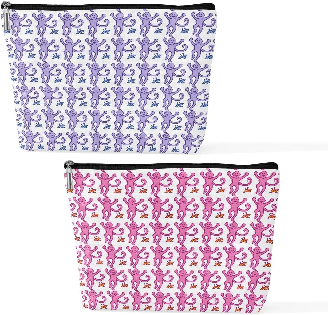 2 Pieces Preppy Stuff Preppy Makeup Bag Preppy Gifts for Women Female Teen Girls Monkey Lover Friend Daughter Bestie Sister Niece Birthday Graduation Mothers Day Pink Purple Cosmetic Bag Travel Pouch