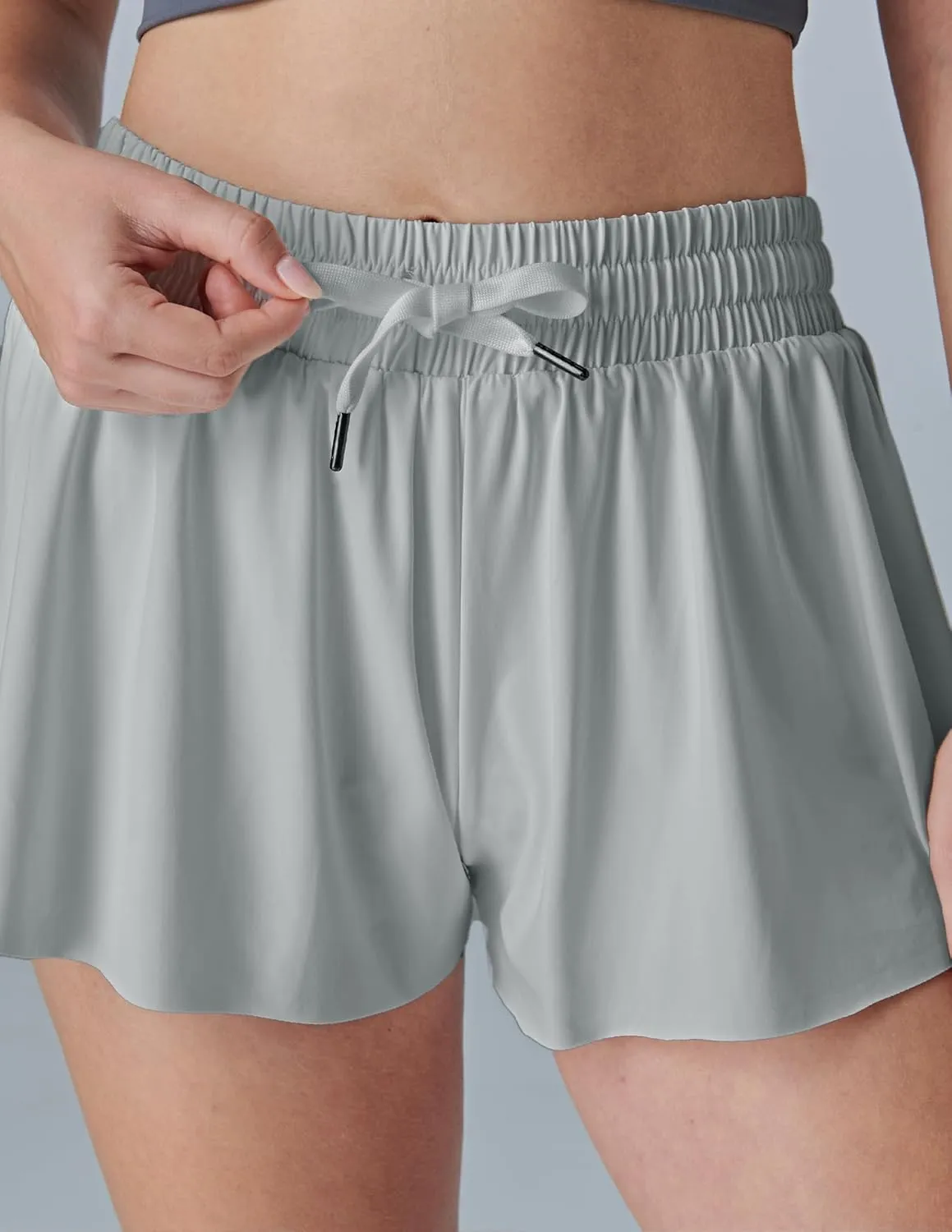 3 Pack Womens Flowy Running Shorts, 2-in-1 Butterfly Skirts with Shorts Underneath Spandex Athletic Casual Gym Workout Lounge