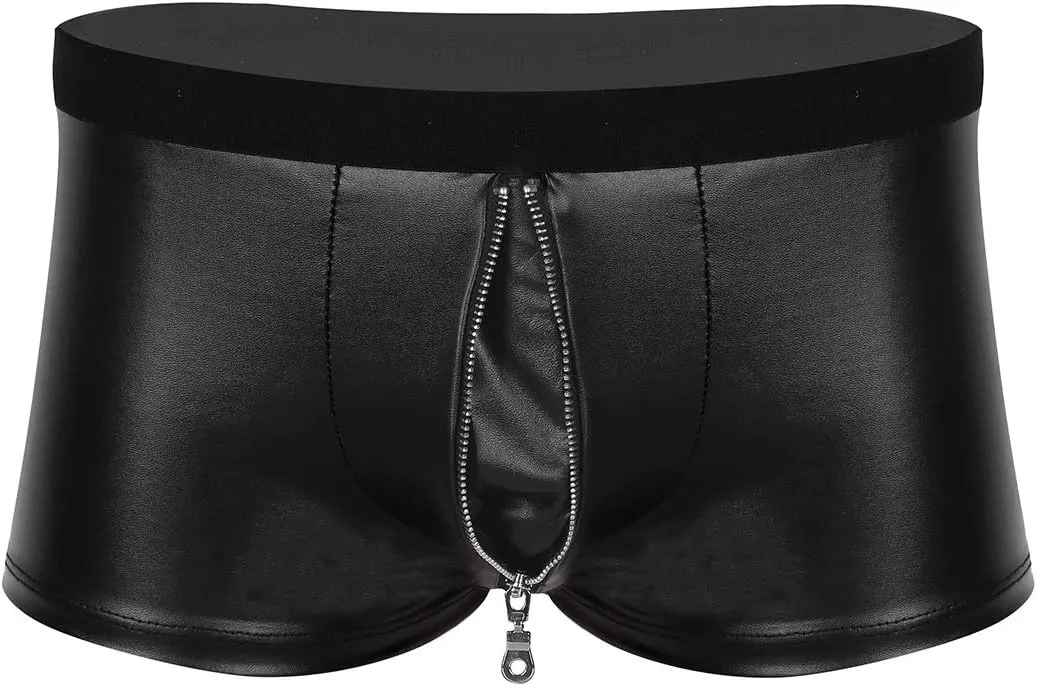 ACSUSS Mens Wet Look Faux Leather Bulge Pouch Boxer Briefs Shorts Underwear