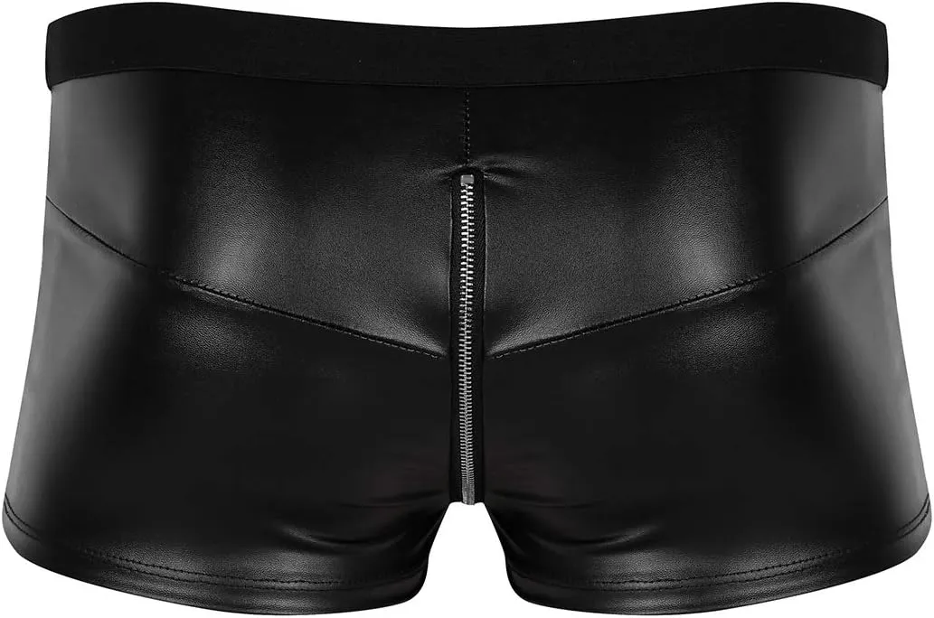 ACSUSS Mens Wet Look Faux Leather Bulge Pouch Boxer Briefs Shorts Underwear