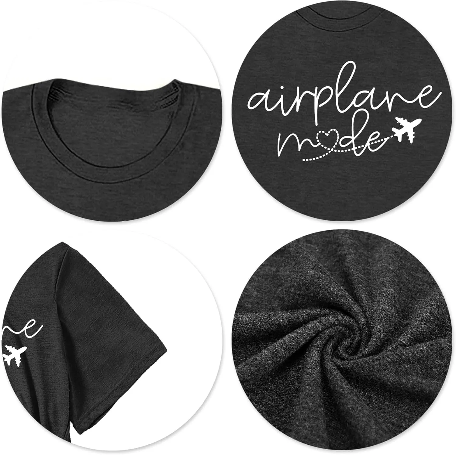 Airplane Shirt for Women Airplane Mode T Shirt Travel Graphic Tees Funny Letter Print Casual Crewneck Tops