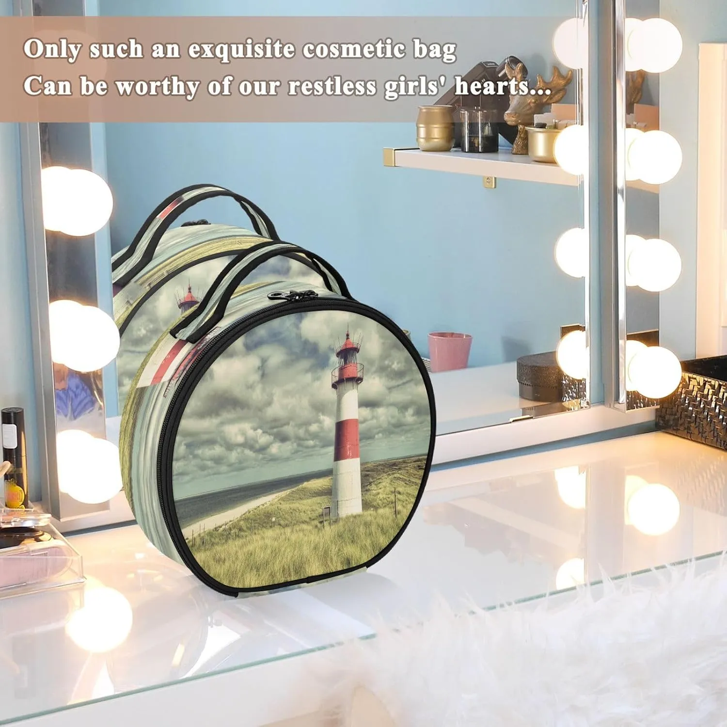 ALAZA Lighthouse List Coastal Landscape Travel Cosmetic Organizer Make up Organizer Toiletry Bag