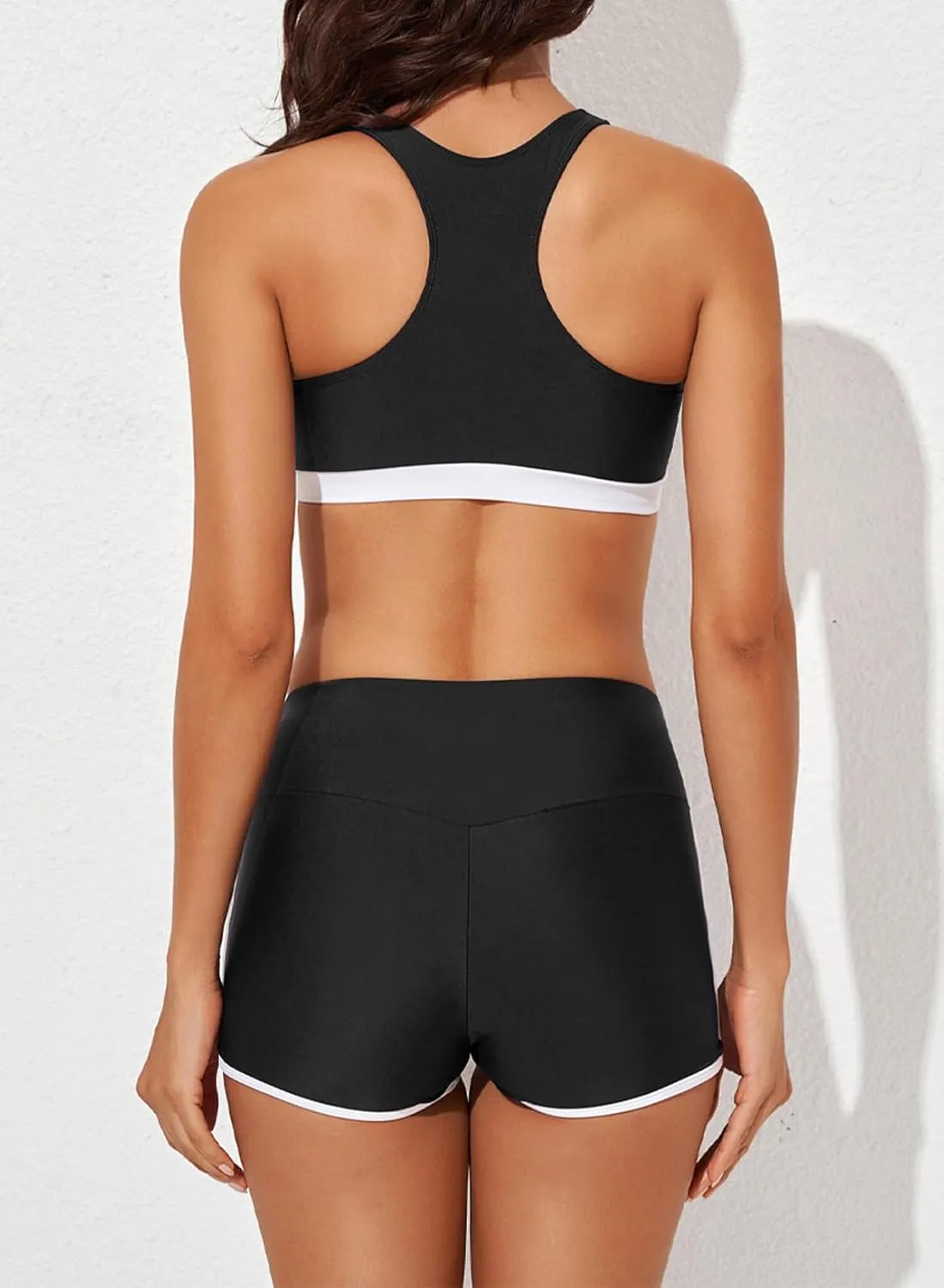 Aleumdr Womens Athletic 3 Piece Tankini Swimsuits with Shorts Swim Tank Tops with Sports Bra and Boyshorts Bathing Suits