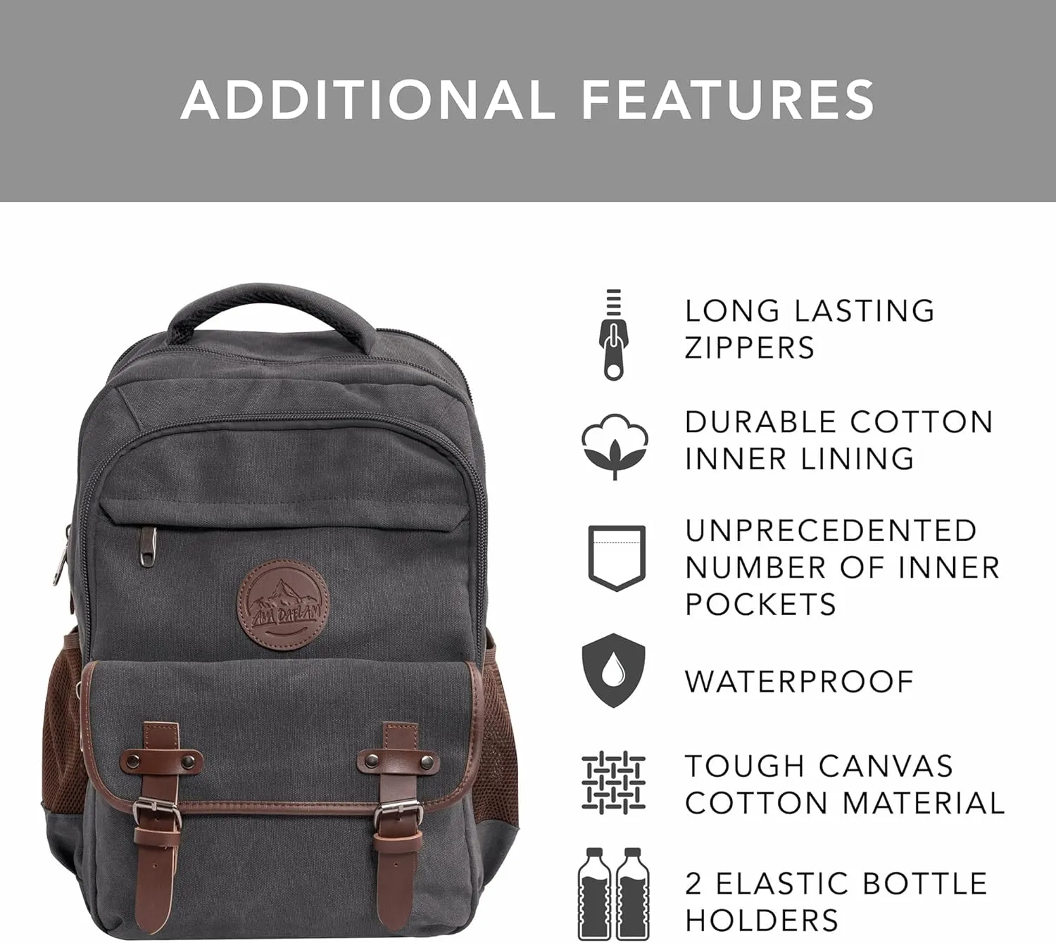 Ama Dablam Premium Original Canvas Backpack/ 17Laptop/XL-30L/ Many Pockets | Strong Zippers | Thick Cotton | College Travel