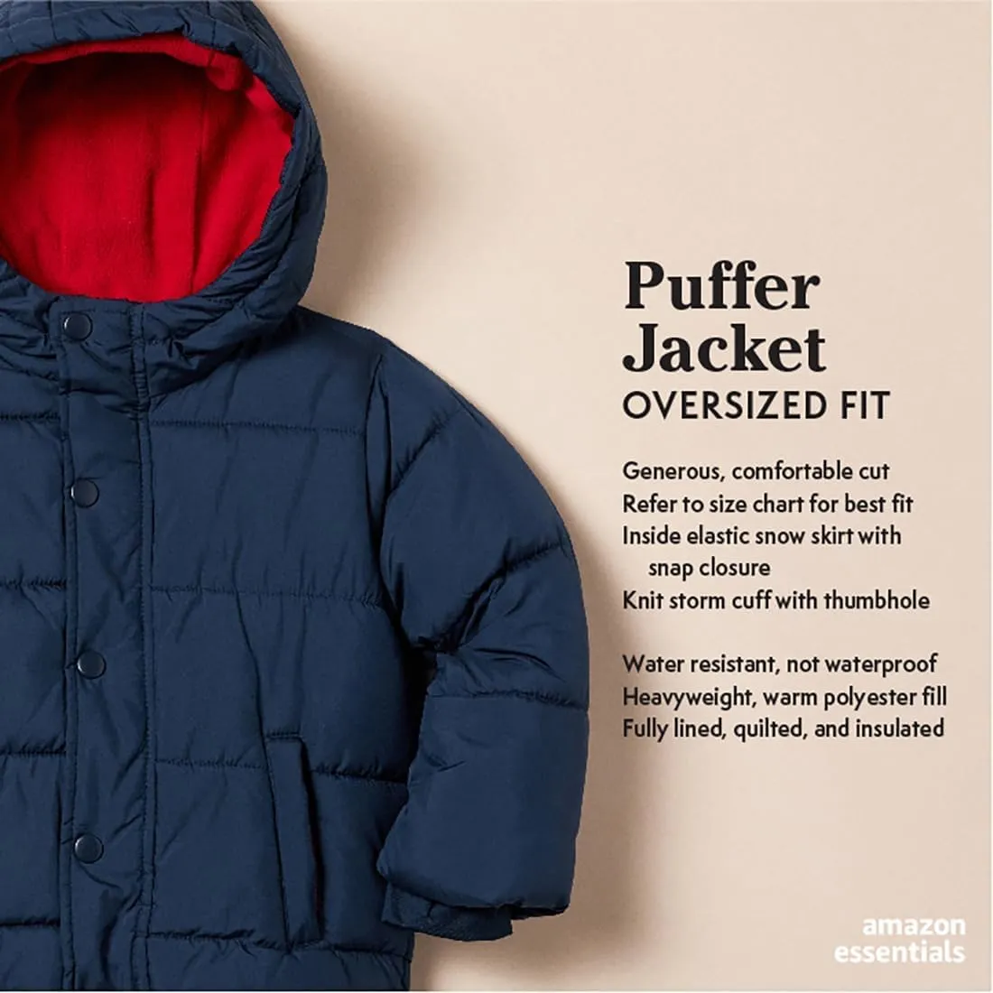 Amazon Essentials Babies, Toddlers, and Boys' Heavyweight Hooded Puffer Jacket