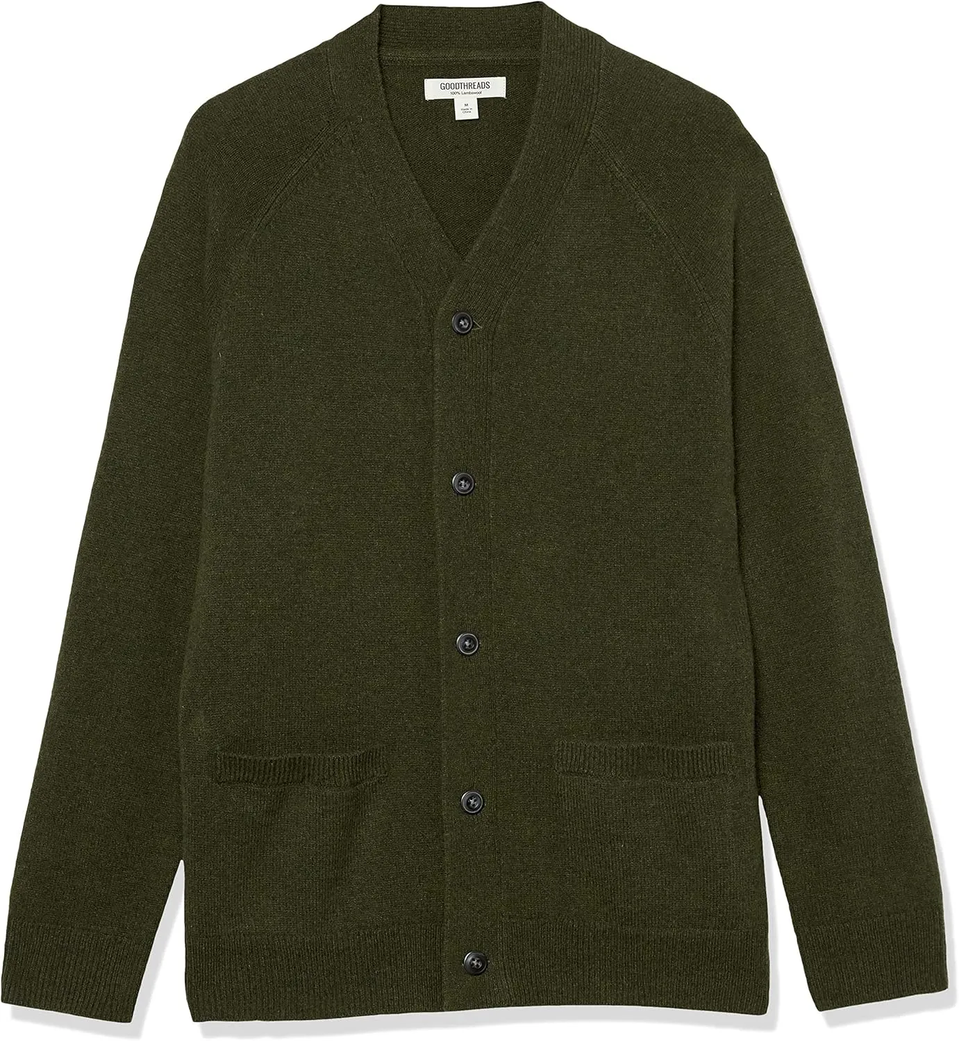 Amazon Essentials Men's Lambs Wool V-Neck Cardigan Sweater with Pockets (Previously Goodthreads)