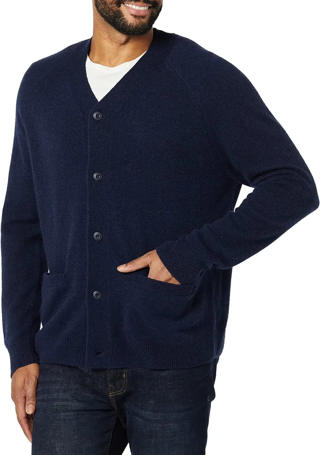 Amazon Essentials Men's Lambs Wool V-Neck Cardigan Sweater with Pockets (Previously Goodthreads)