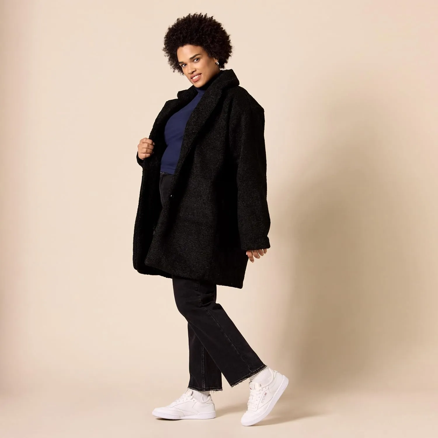 Amazon Essentials Women's Teddy Bear Fleece Oversized-Fit Lapel Jacket (Previously Daily Ritual)