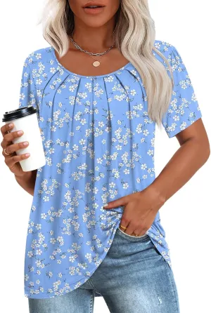 Anymeet Womens Summer Tops Casual Shirts Pleated Tunic M-3XL