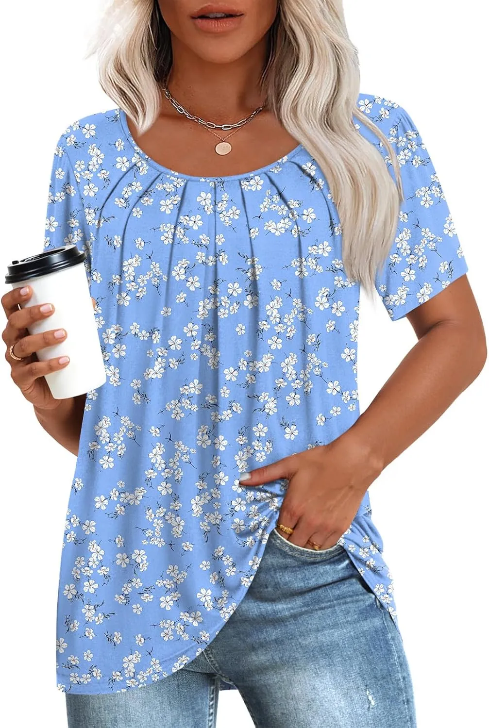 Anymeet Womens Summer Tops Casual Shirts Pleated Tunic M-3XL