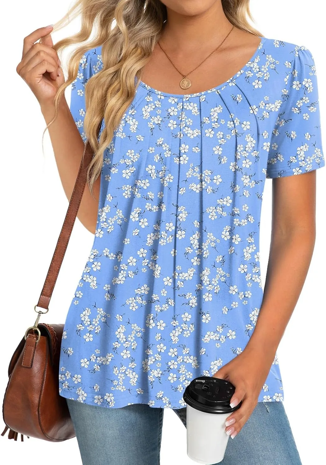 Anymeet Womens Summer Tops Casual Shirts Pleated Tunic M-3XL