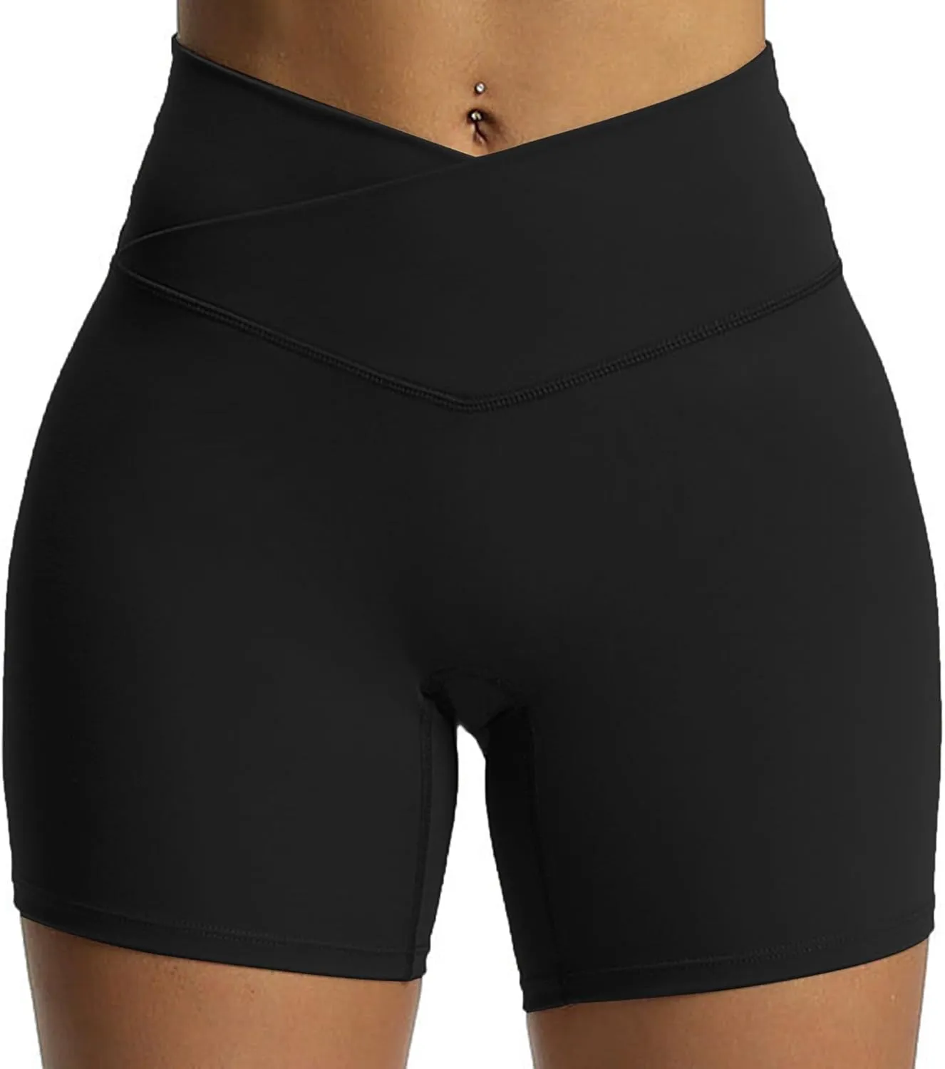 Aoxjox Trinity Workout Biker Shorts for Women Cross-Waist Crossover High Waisted Tummy Control Athletic Running Yoga Short 6"