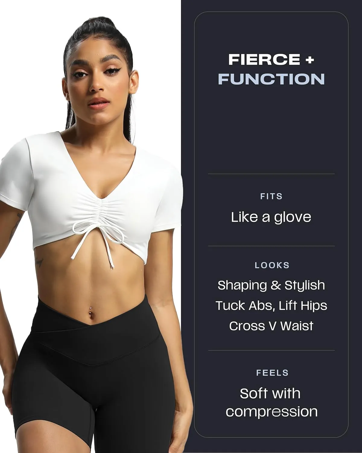 Aoxjox Trinity Workout Biker Shorts for Women Cross-Waist Crossover High Waisted Tummy Control Athletic Running Yoga Short 6"