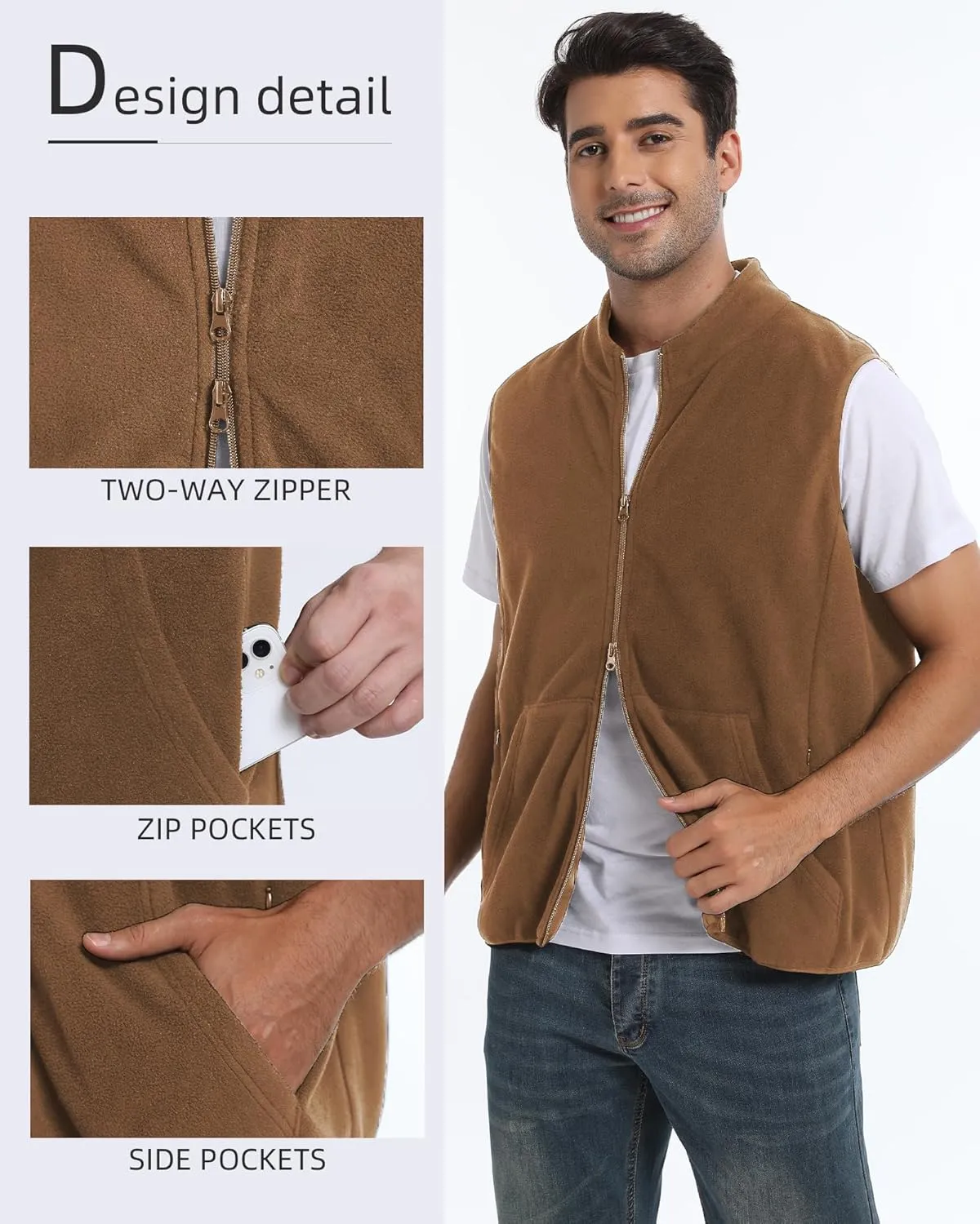Argstar Men's Fleece Vest with 6 Pockets (S - 2XL, Available in Inner Pockets)