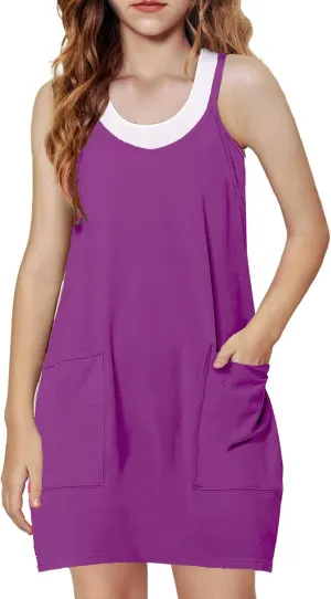 Arshiner Girls Dress with Shorts Casual Summer Spaghetti Straps One Piece Romper Dresses with Pockets for Kid 5-15 Y