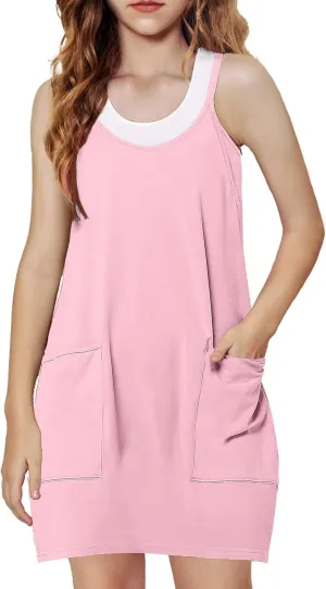 Arshiner Girls Dress with Shorts Casual Summer Spaghetti Straps One Piece Romper Dresses with Pockets for Kid 5-15 Y