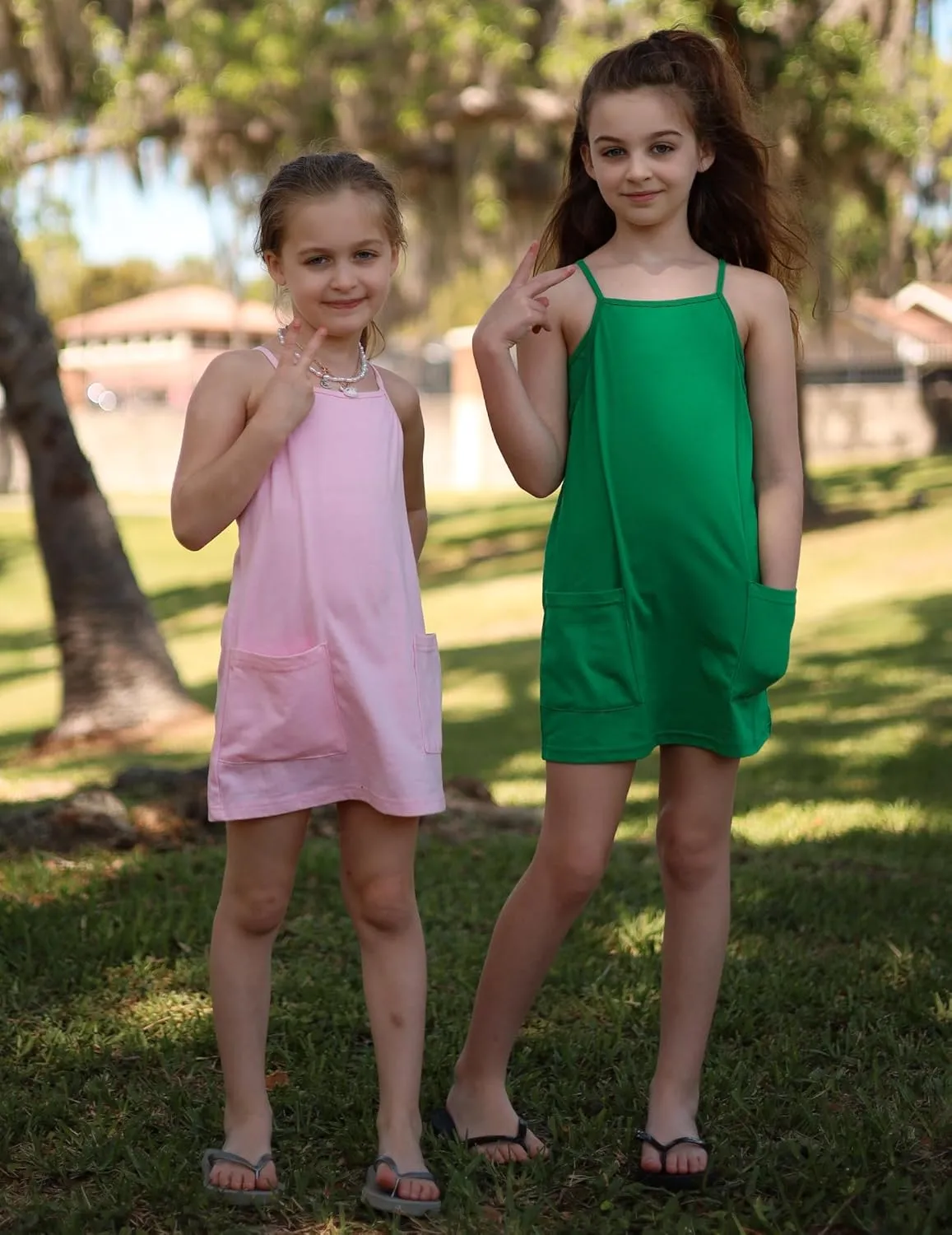Arshiner Girls Dress with Shorts Casual Summer Spaghetti Straps One Piece Romper Dresses with Pockets for Kid 5-15 Y