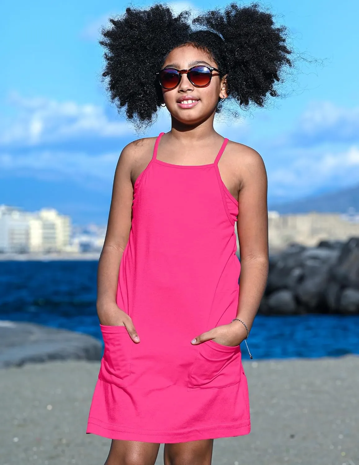 Arshiner Girls Dress with Shorts Casual Summer Spaghetti Straps One Piece Romper Dresses with Pockets for Kid 5-15 Y
