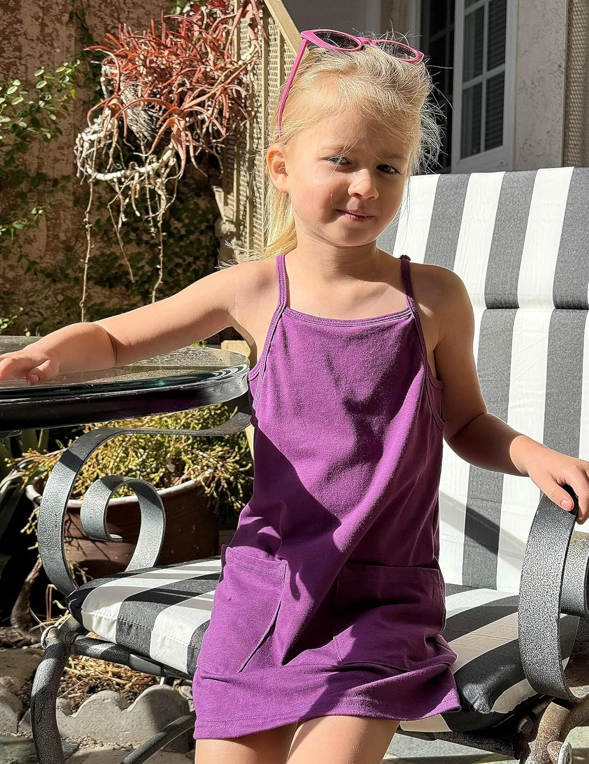 Arshiner Girls Dress with Shorts Casual Summer Spaghetti Straps One Piece Romper Dresses with Pockets for Kid 5-15 Y