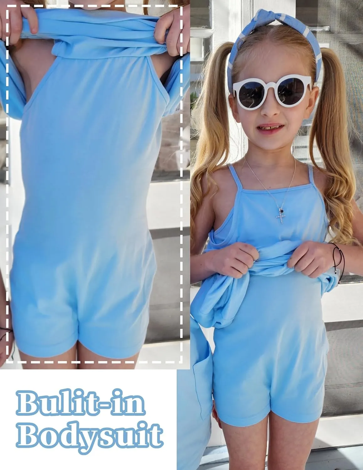Arshiner Girls Dress with Shorts Casual Summer Spaghetti Straps One Piece Romper Dresses with Pockets for Kid 5-15 Y