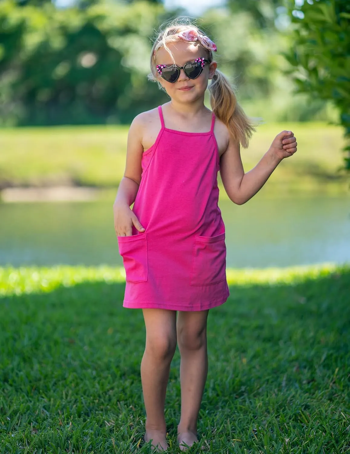 Arshiner Girls Dress with Shorts Casual Summer Spaghetti Straps One Piece Romper Dresses with Pockets for Kid 5-15 Y