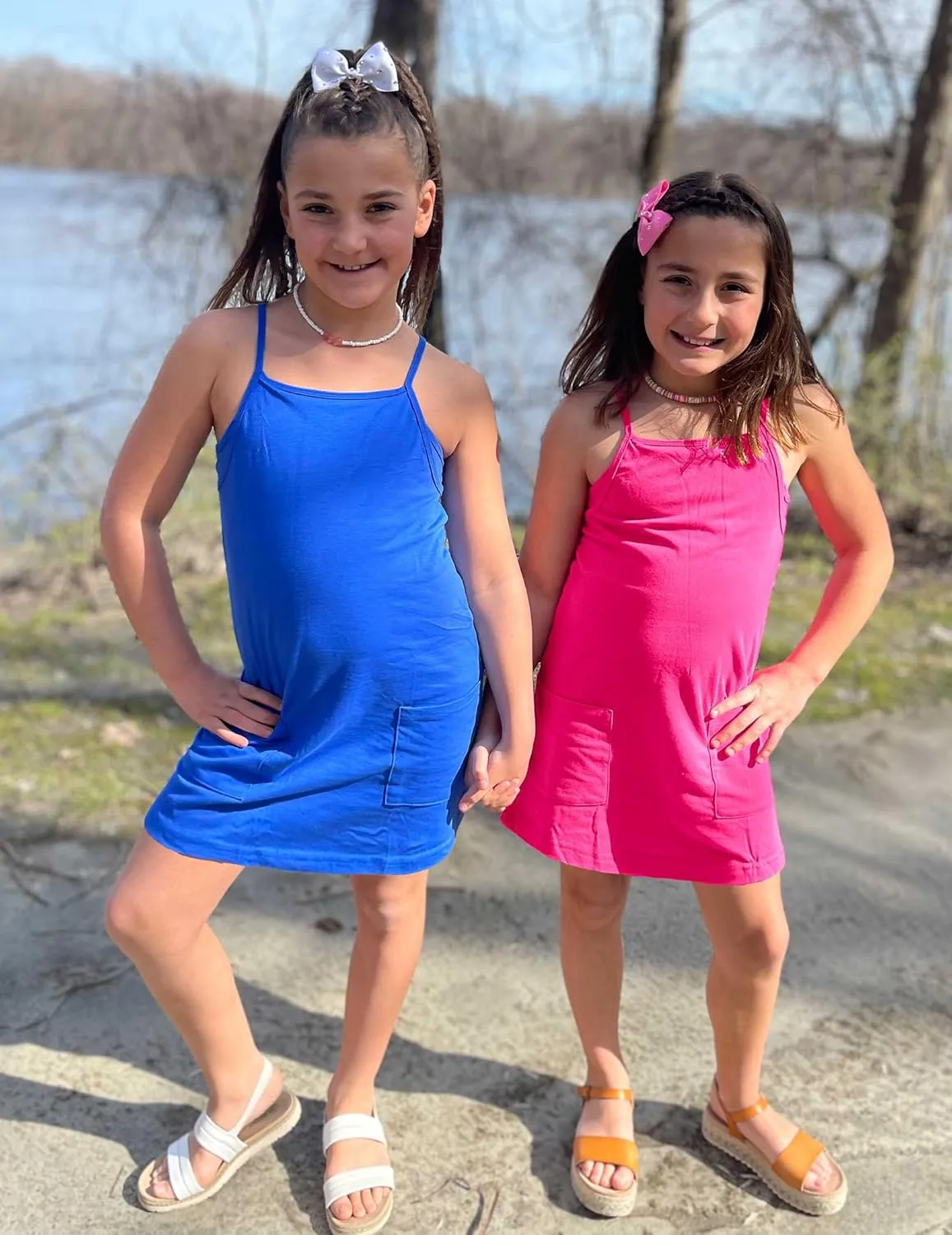 Arshiner Girls Dress with Shorts Casual Summer Spaghetti Straps One Piece Romper Dresses with Pockets for Kid 5-15 Y