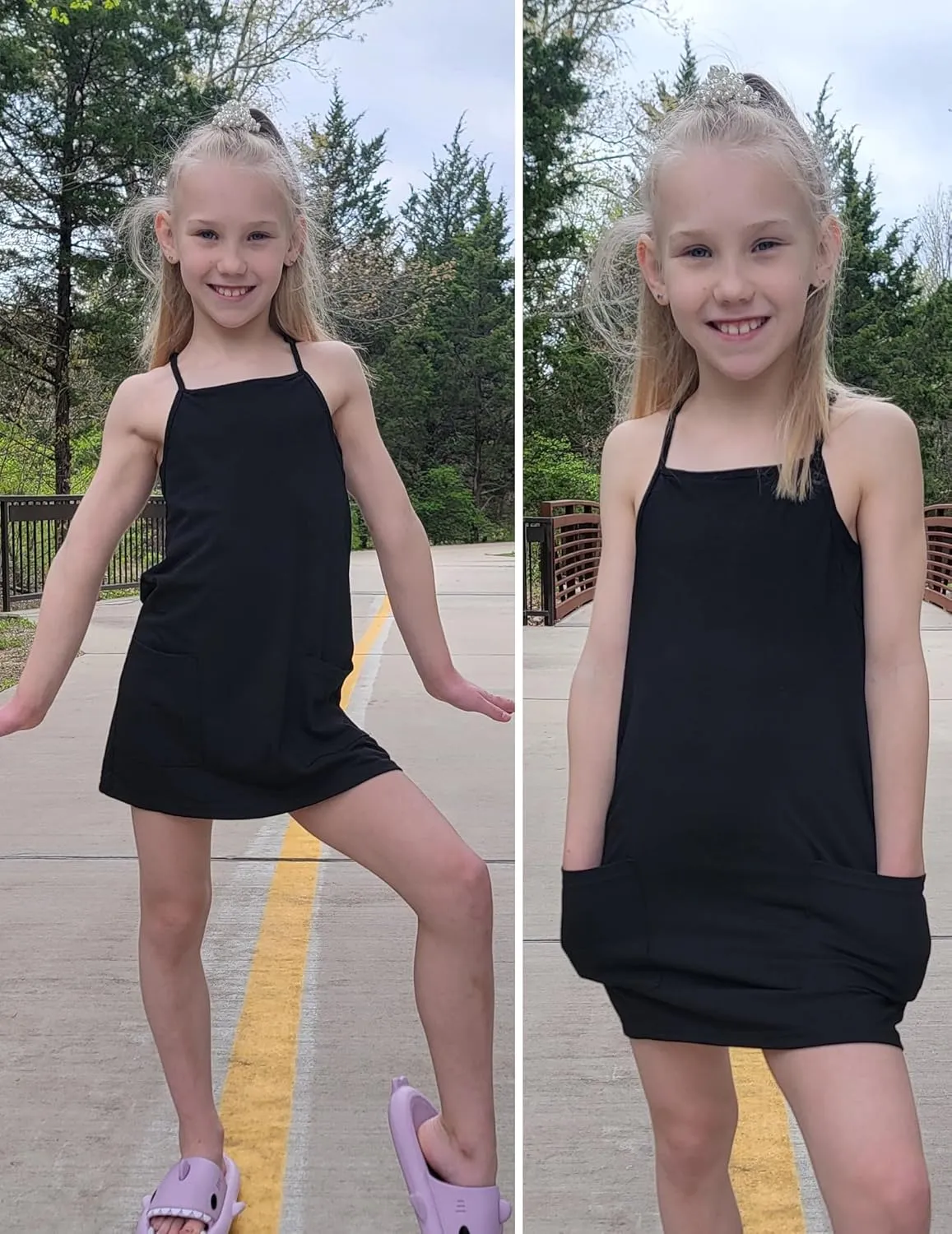 Arshiner Girls Dress with Shorts Casual Summer Spaghetti Straps One Piece Romper Dresses with Pockets for Kid 5-15 Y