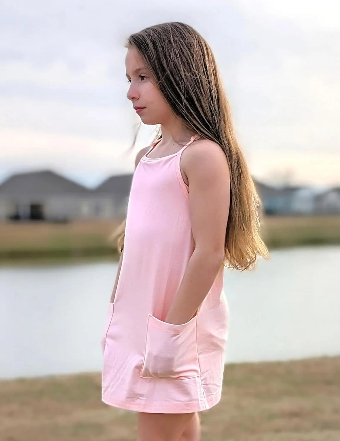 Arshiner Girls Dress with Shorts Casual Summer Spaghetti Straps One Piece Romper Dresses with Pockets for Kid 5-15 Y
