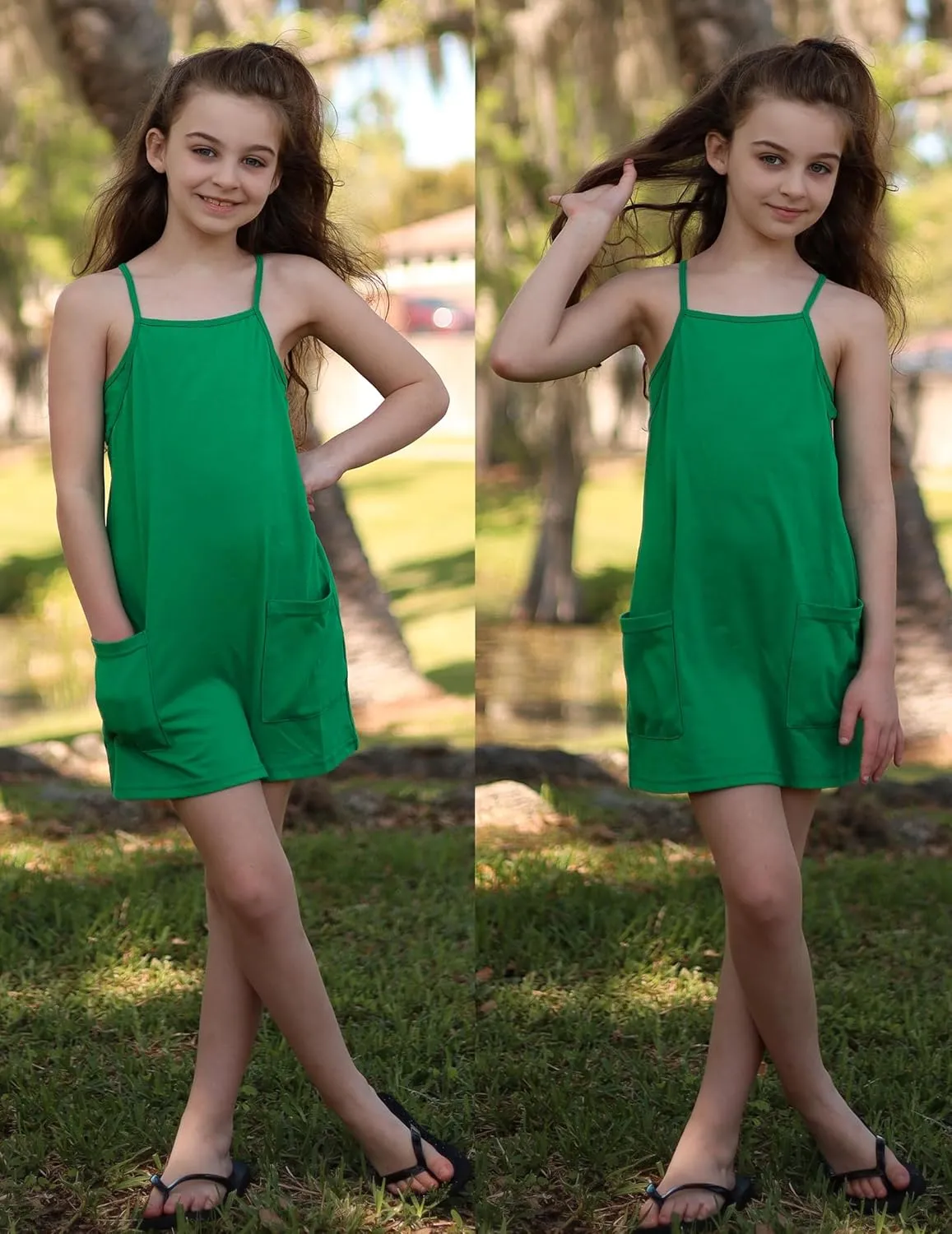 Arshiner Girls Dress with Shorts Casual Summer Spaghetti Straps One Piece Romper Dresses with Pockets for Kid 5-15 Y