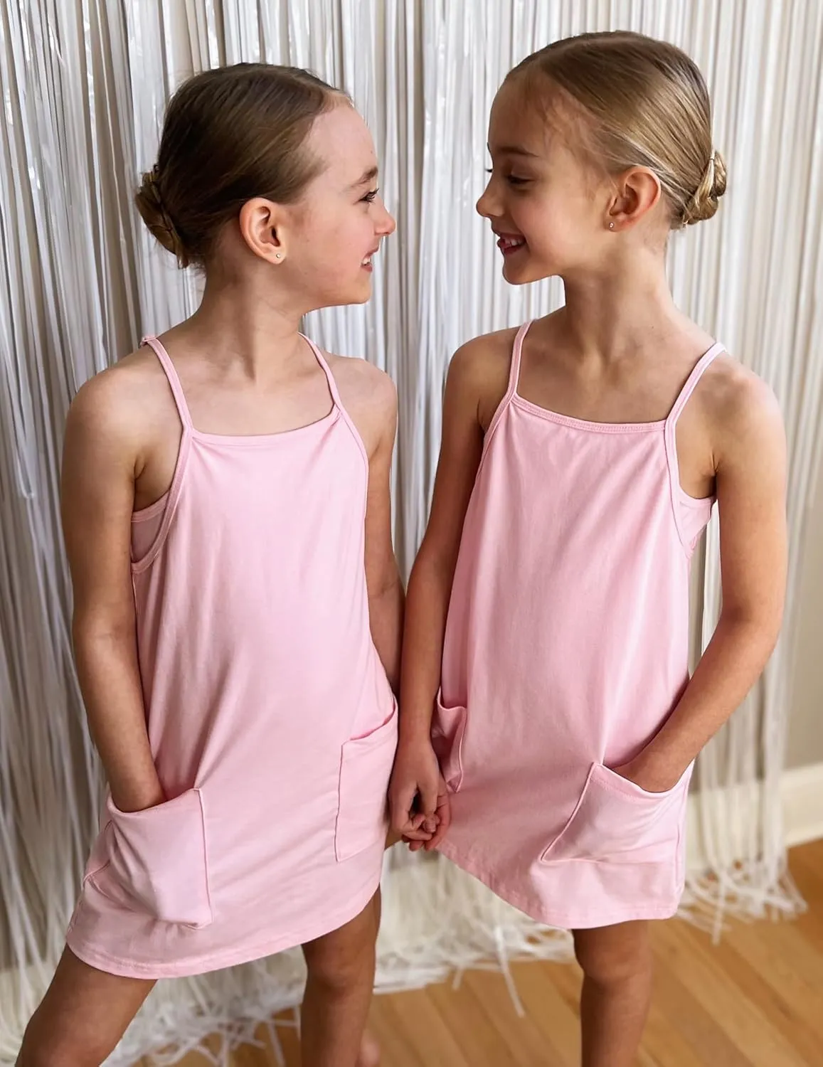 Arshiner Girls Dress with Shorts Casual Summer Spaghetti Straps One Piece Romper Dresses with Pockets for Kid 5-15 Y