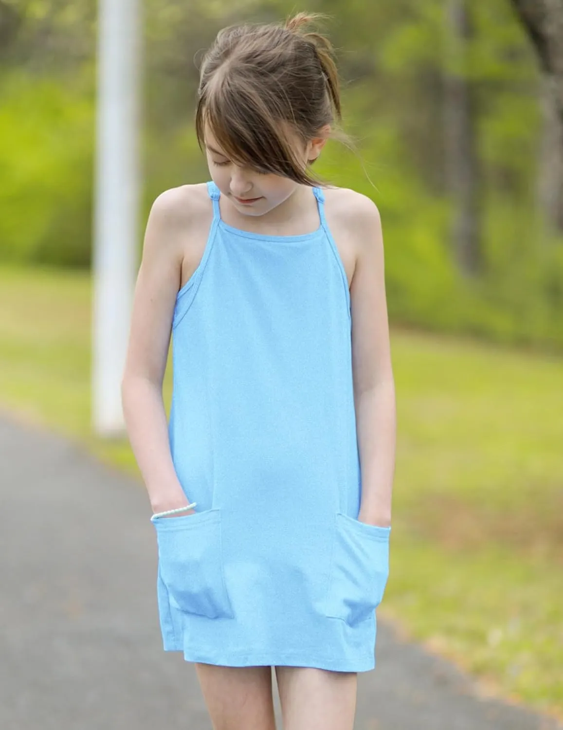 Arshiner Girls Dress with Shorts Casual Summer Spaghetti Straps One Piece Romper Dresses with Pockets for Kid 5-15 Y