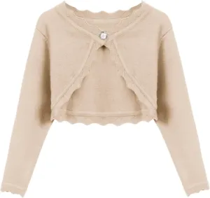 Arshiner Girls Open Front Bolero Shrug Kids Long Sleeve Cropped Elegant Cardigan Knit Sweater