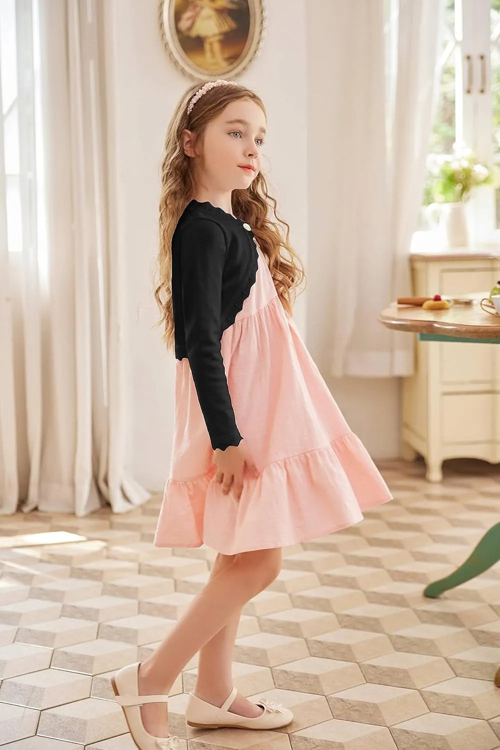 Arshiner Girls Open Front Bolero Shrug Kids Long Sleeve Cropped Elegant Cardigan Knit Sweater