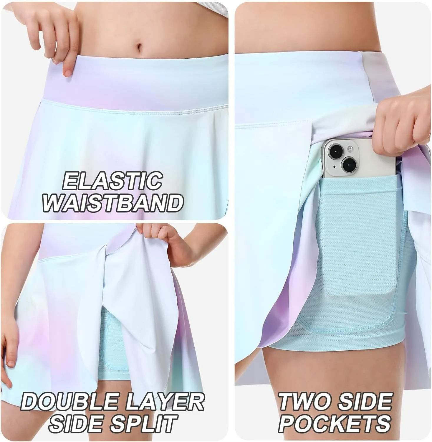 Athletic Skorts for Girls Tennis Golf Skirts with Shorts and Pockets Flowy Workout Golf Running Skirts Tie-Dye