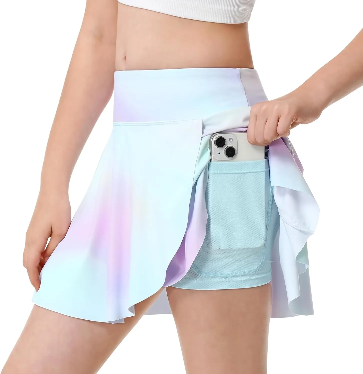 Athletic Skorts for Girls Tennis Golf Skirts with Shorts and Pockets Flowy Workout Golf Running Skirts Tie-Dye