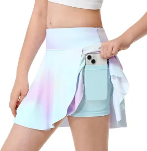 Athletic Skorts for Girls Tennis Golf Skirts with Shorts and Pockets Flowy Workout Golf Running Skirts Tie-Dye