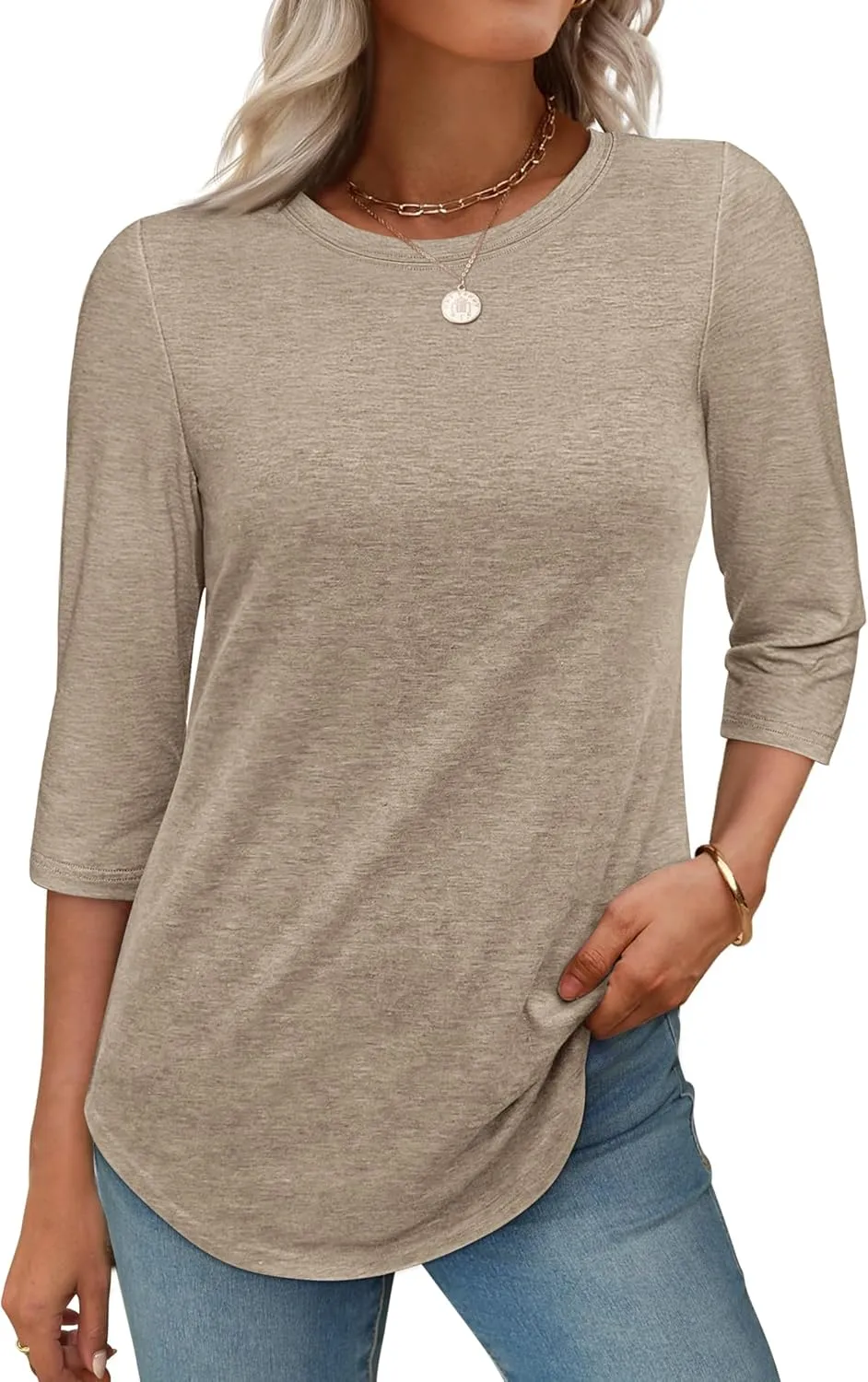 ATHMILE Womens 3/4 Sleeve T-Shirts Summer Tops Fall Fashion Blouses Beach Vacation Clothes Spring Tunic 2025 Trendy