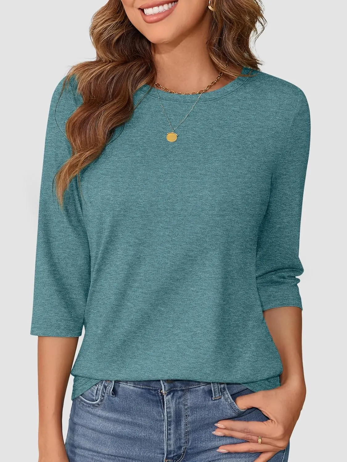 ATHMILE Womens 3/4 Sleeve T-Shirts Summer Tops Fall Fashion Blouses Beach Vacation Clothes Spring Tunic 2025 Trendy