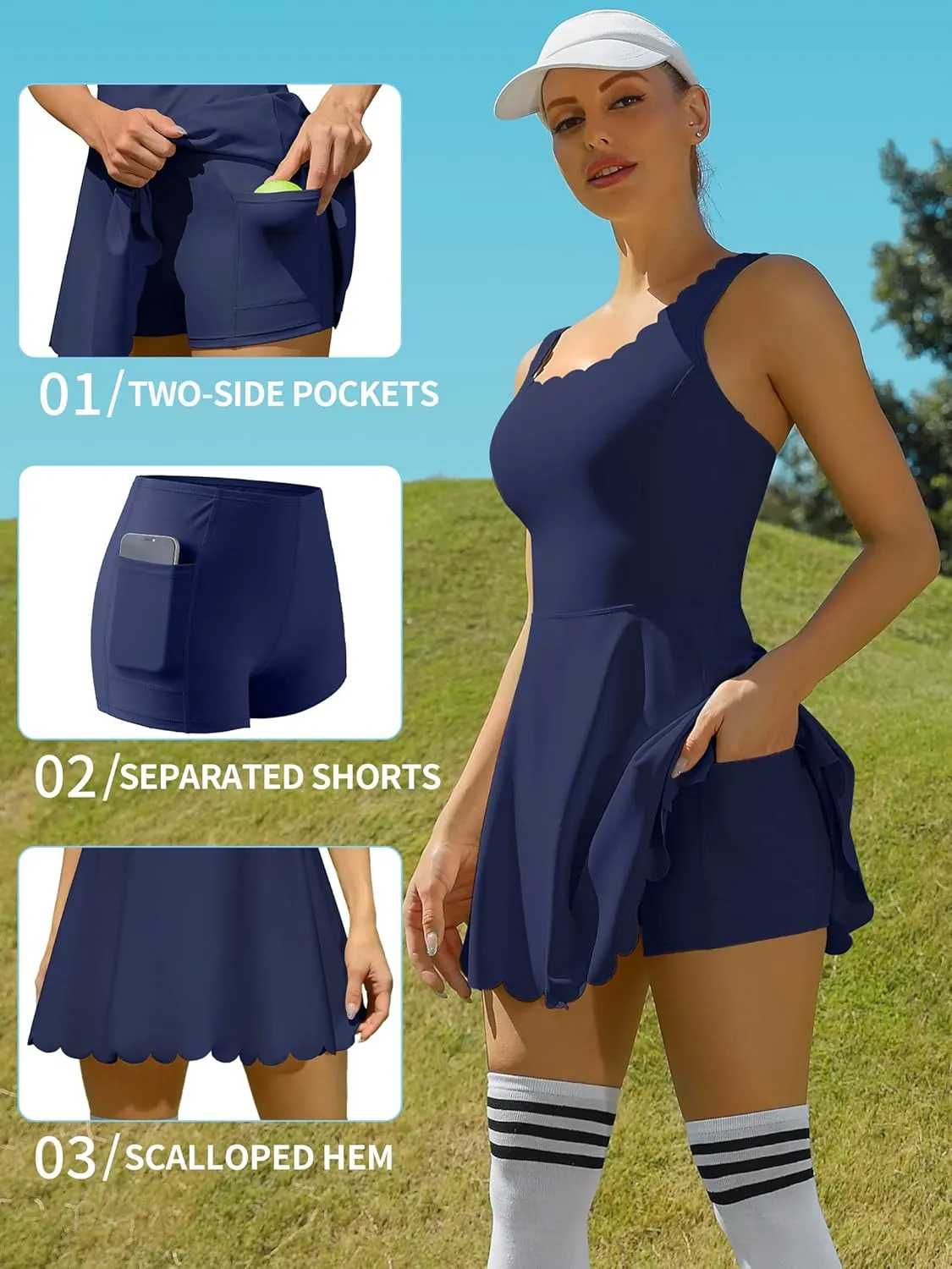 ATTRACO Women Tennis Dress with Shorts Workout Golf Skirts with Pockets Athletic Dresses