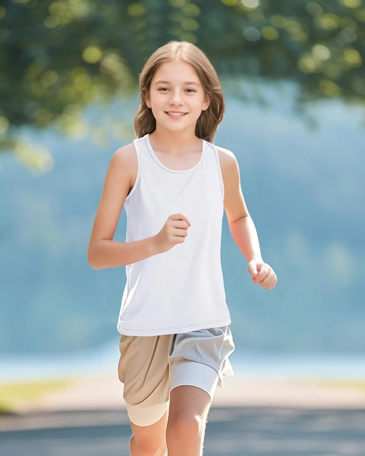 Auranso Girls Tank Tops Racerback Sleeveless UPF 50  Quick Dry Athletic Shirts Sports Dance Workout Tops