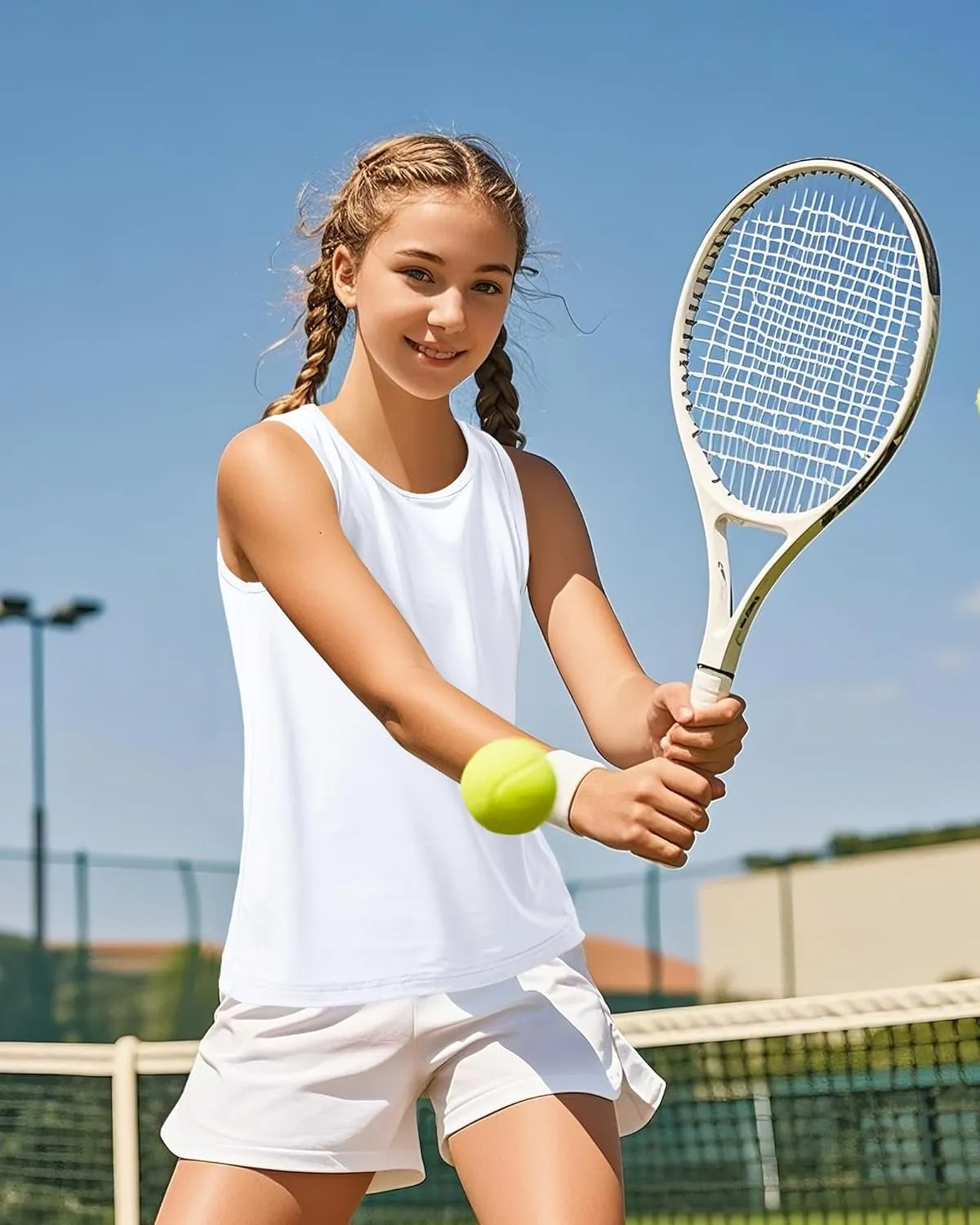Auranso Girls Tank Tops Racerback Sleeveless UPF 50  Quick Dry Athletic Shirts Sports Dance Workout Tops