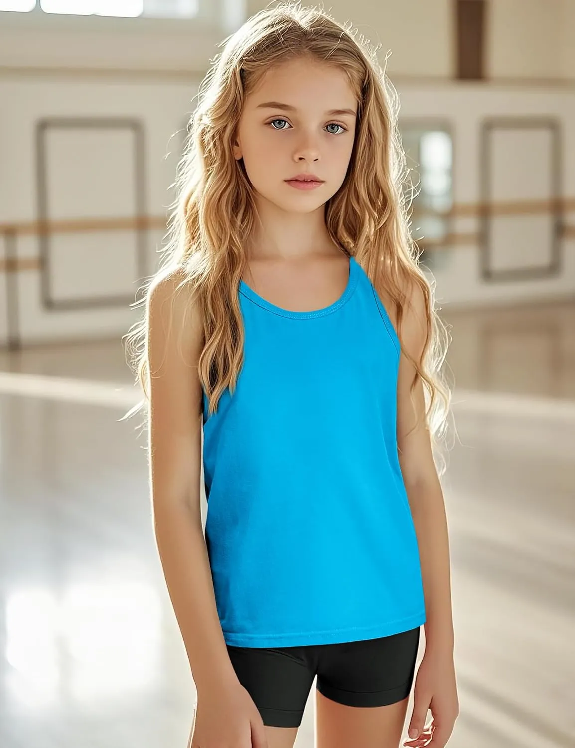 Auranso Girls Tank Tops Sleeveless Racerback Athletic Shirts Cotton Dance Outfit Workout Tops 3 Pack