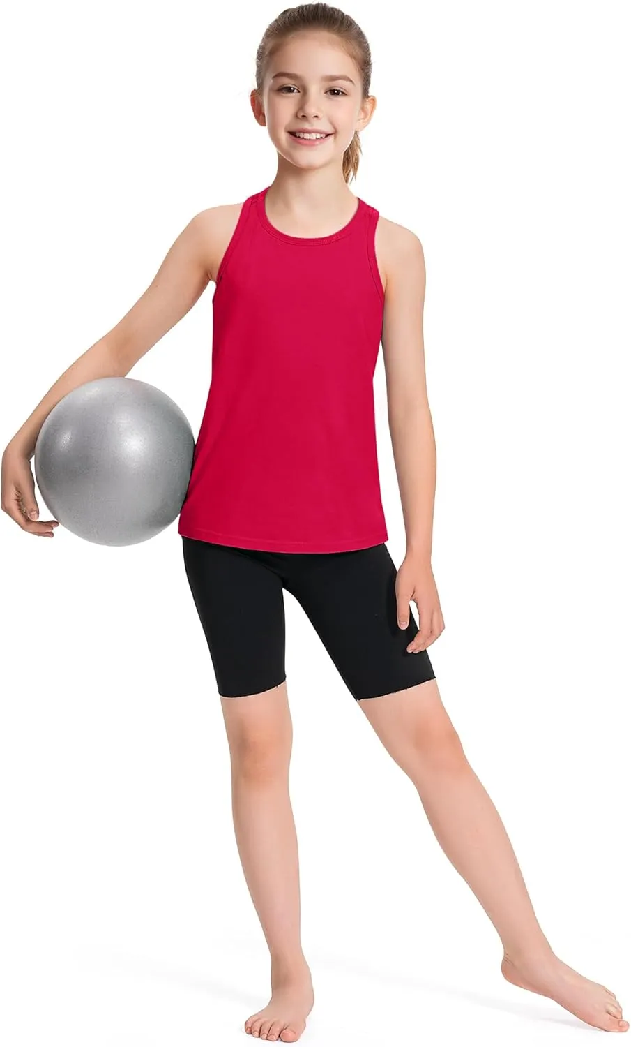 Auranso Girls Tank Tops Sleeveless Racerback Athletic Shirts Cotton Dance Outfit Workout Tops 3 Pack