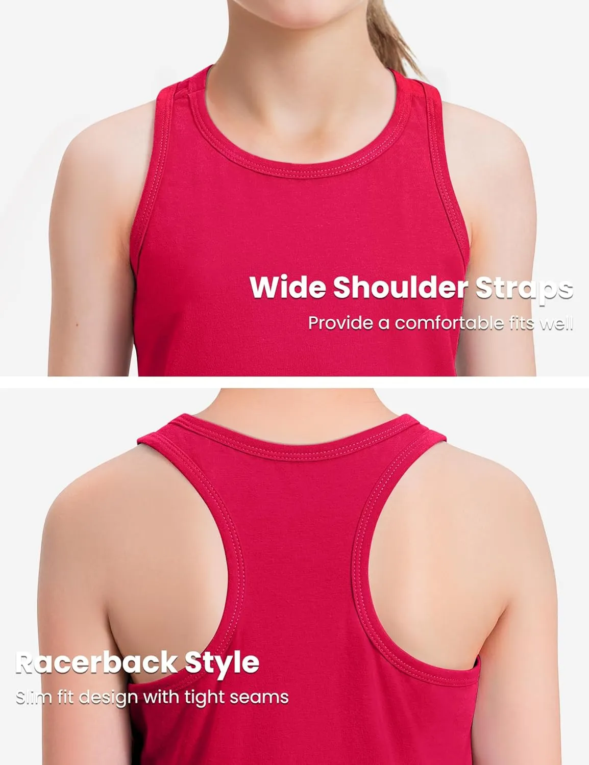 Auranso Girls Tank Tops Sleeveless Racerback Athletic Shirts Cotton Dance Outfit Workout Tops 3 Pack