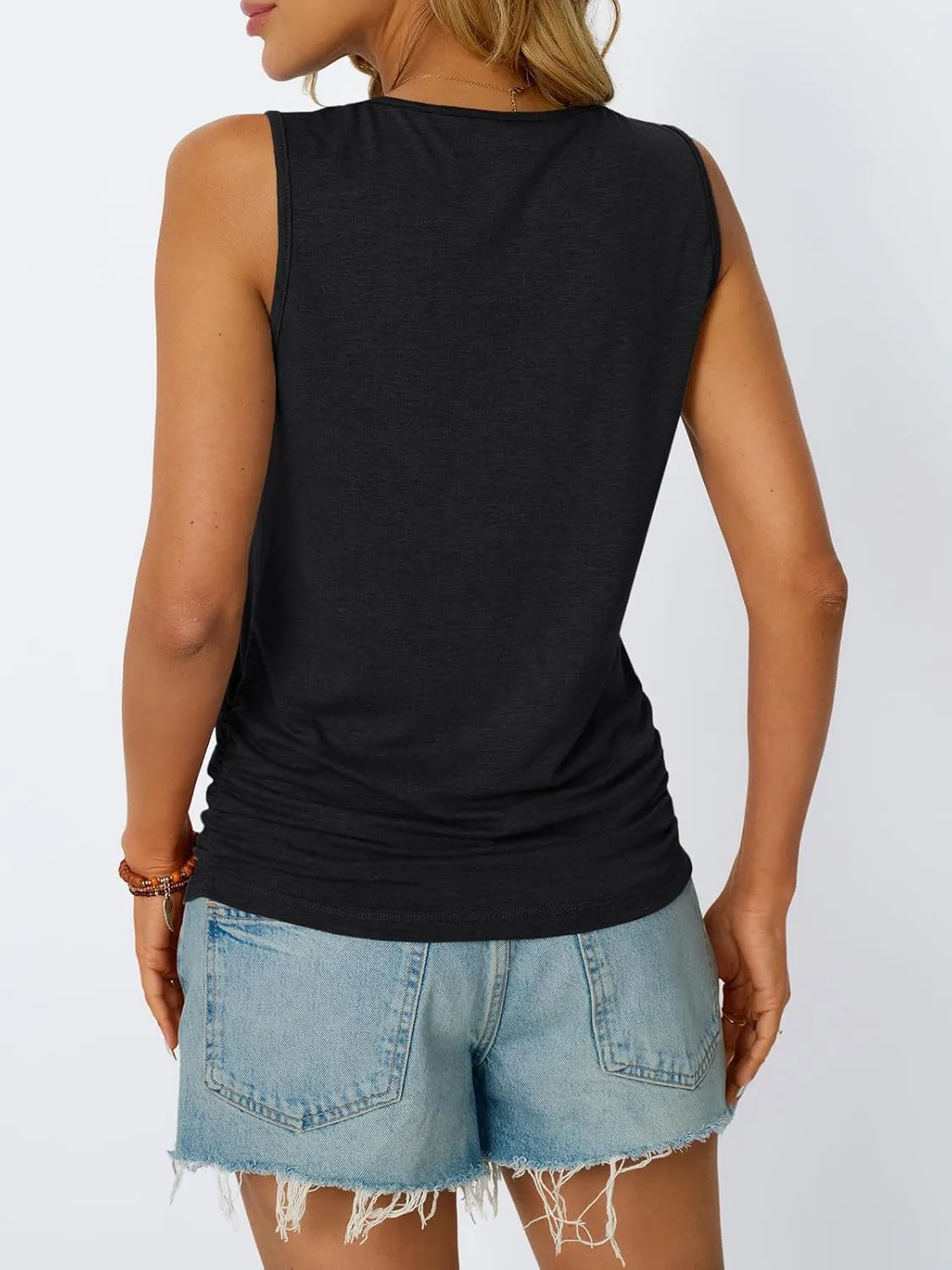 AUTOMET Womens Tank Tops 2025 Sleeveless Square Round Neck Ruched Spring Summer Tee Shirts Basic Outfits Trendy Clothes